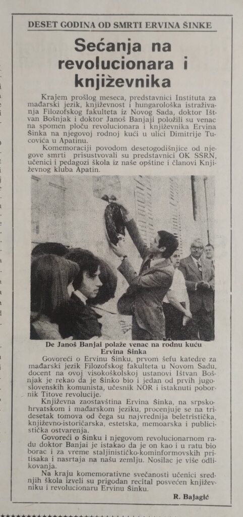 članak u novinama - Ervin Šinko