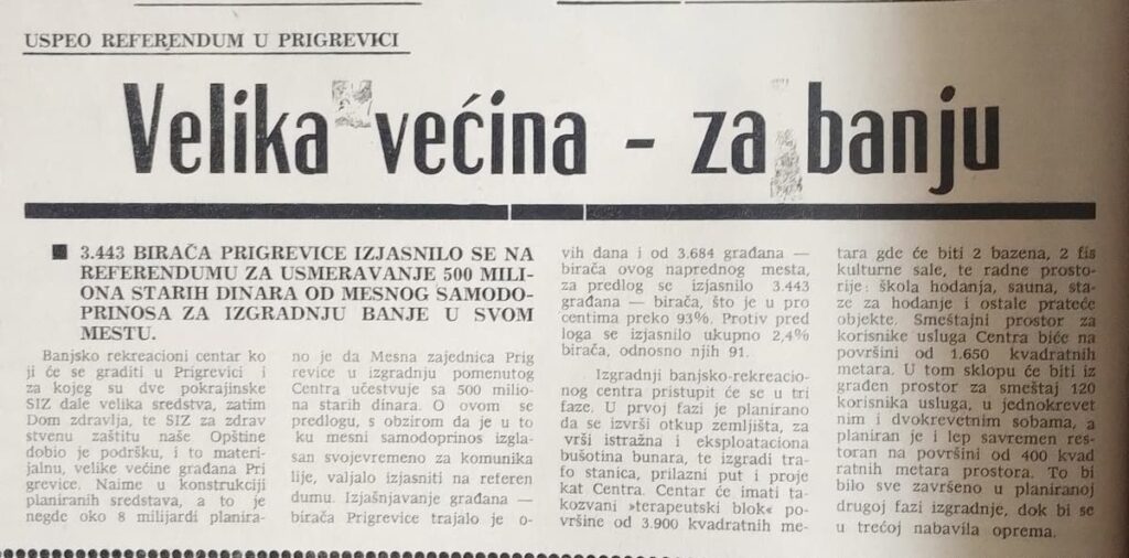 tekst iz novina Glas komune o referednumu u Prigravici vezano za banju