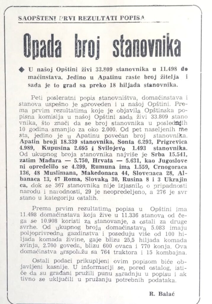 novinski članak o popisu stanovništva