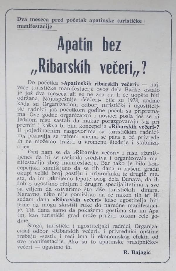 članak iz novina o mogućnosti da se ukinu ribarske večeri